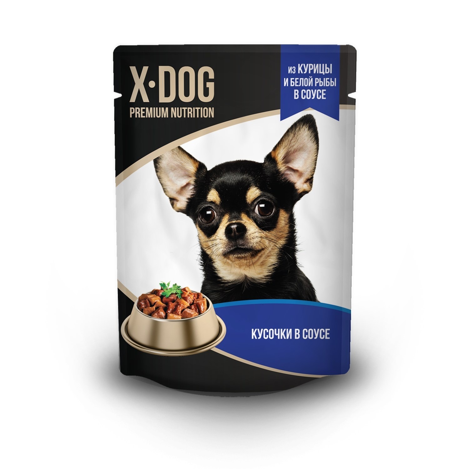 X-DOG влажный корм с курицей и белой рыбой в соусе для собак (85 г)