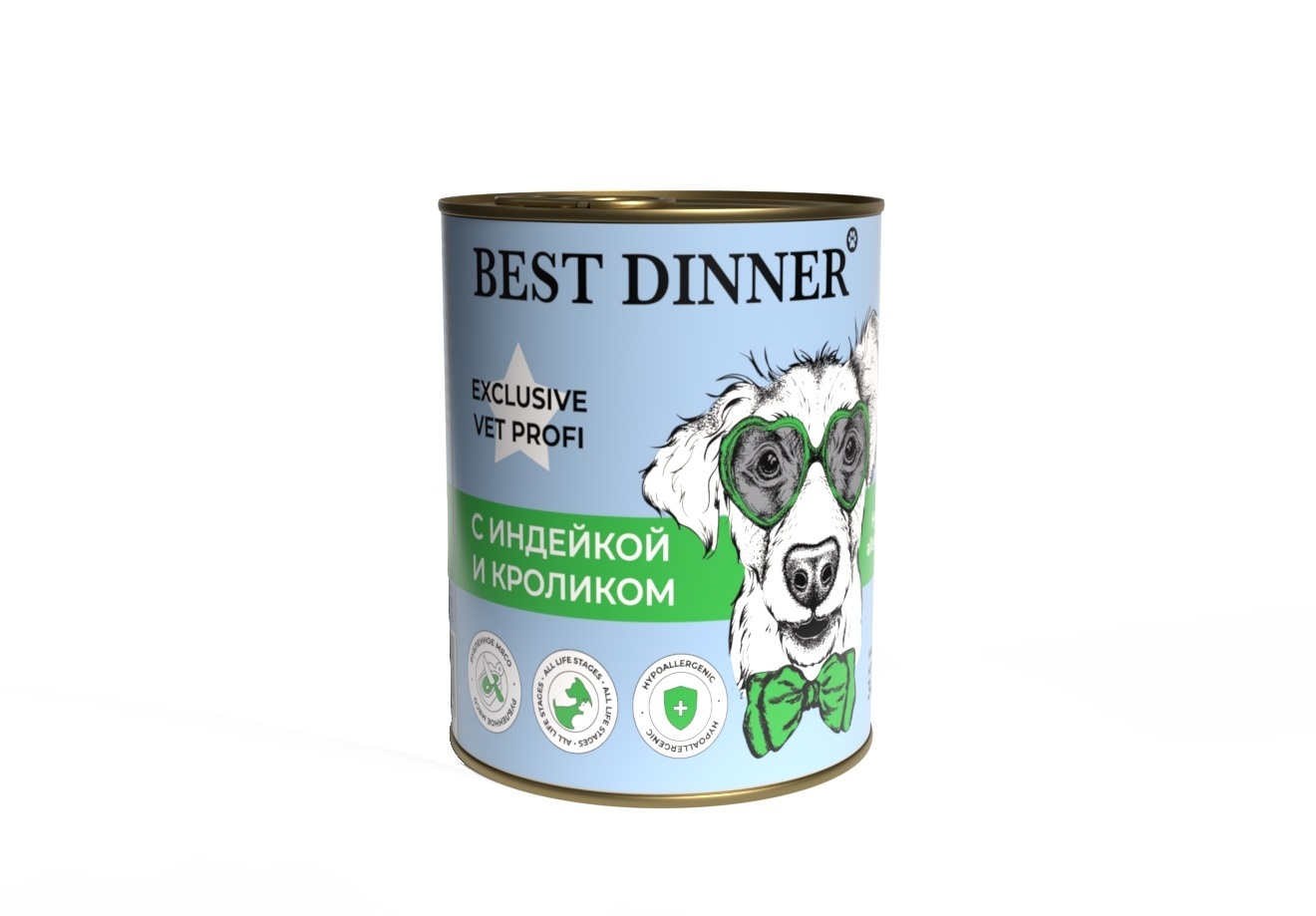 Best Dinner Best Dinner гипоаллергенные консервы Индейка и кролик, для собак всех пород (340 г) best dinner best dinner гипоаллергенные консервы с кониной и рисом для собак всех пород 340 г