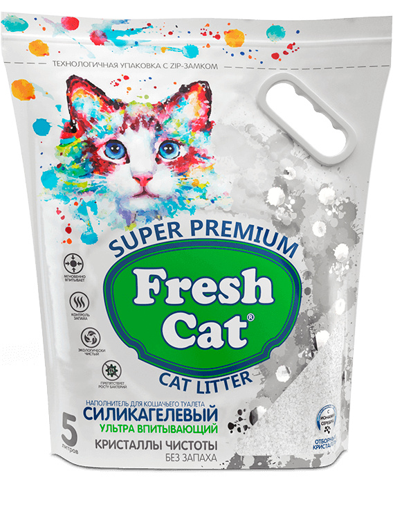 Fresh cat Fresh cat впитывающий силикагелевый наполнитель Кристаллы чистоты , без аромата, 2кг/5л (2 кг) цена и фото