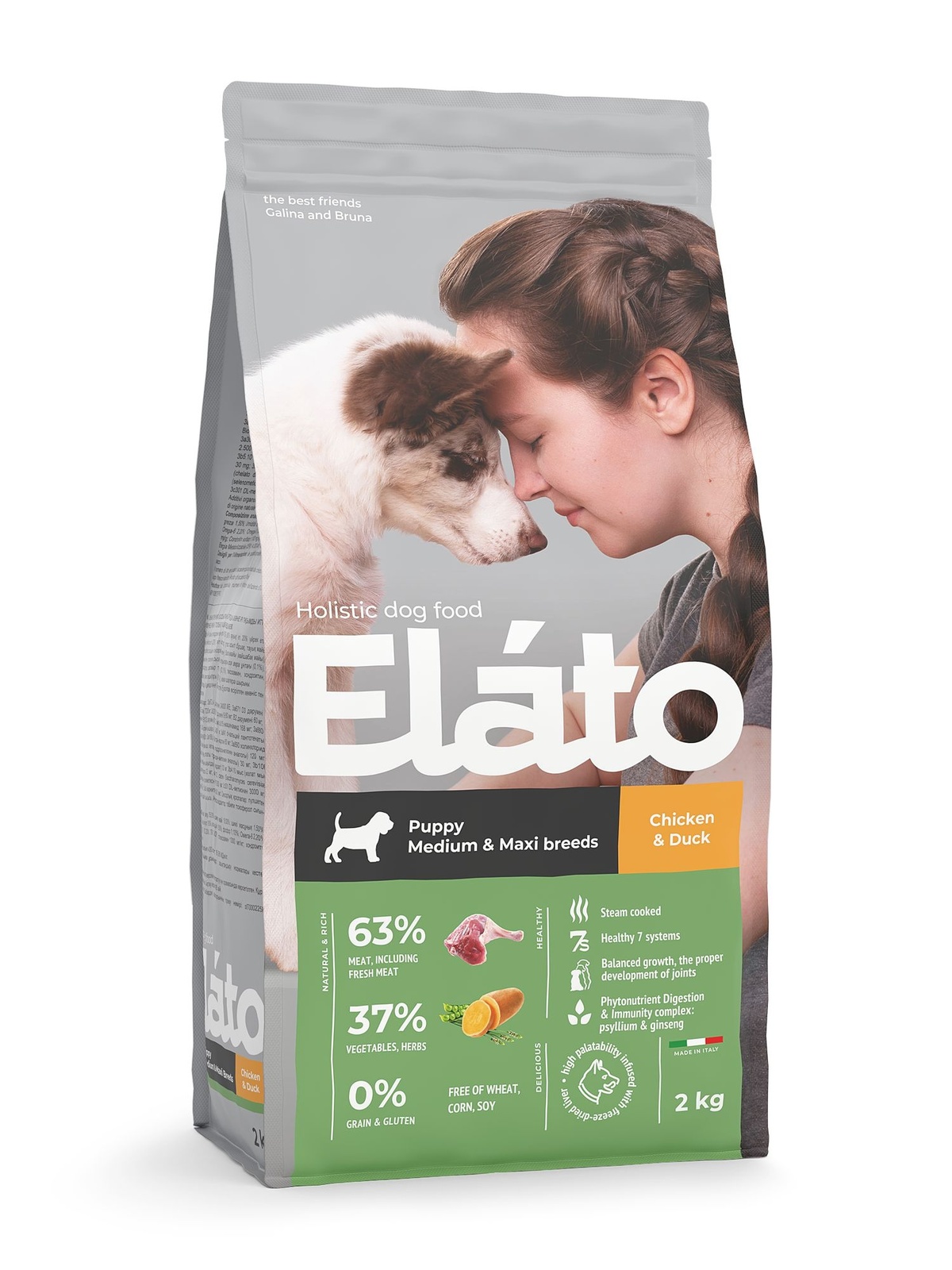Elato Elato корм для щенков средних и крупных пород с курицей и уткой (2 кг)