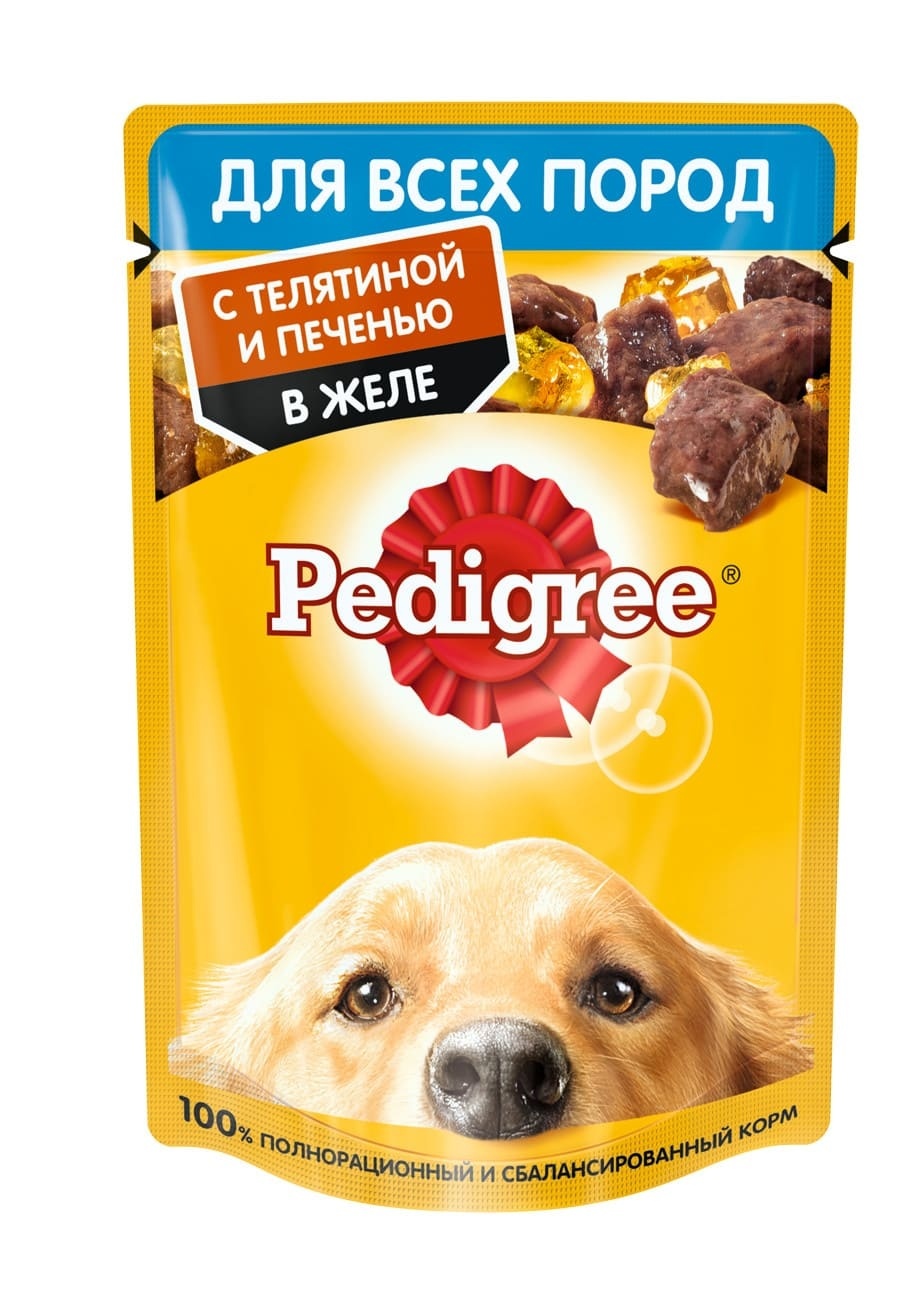 Pedigree влажный корм для взрослых собак всех пород, с телятиной и печенью в желе (85 г)
