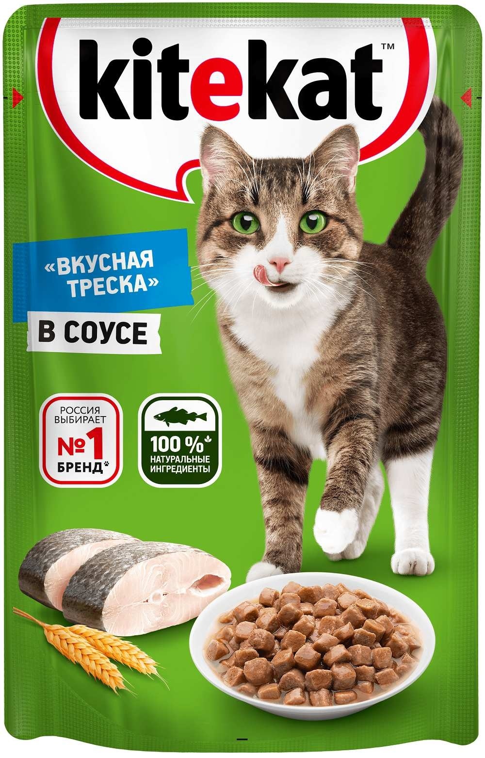 Kitekat влажный корм для взрослых кошек со вкусом рыбы в соусе «Вкусная треска», 85г (85 г)