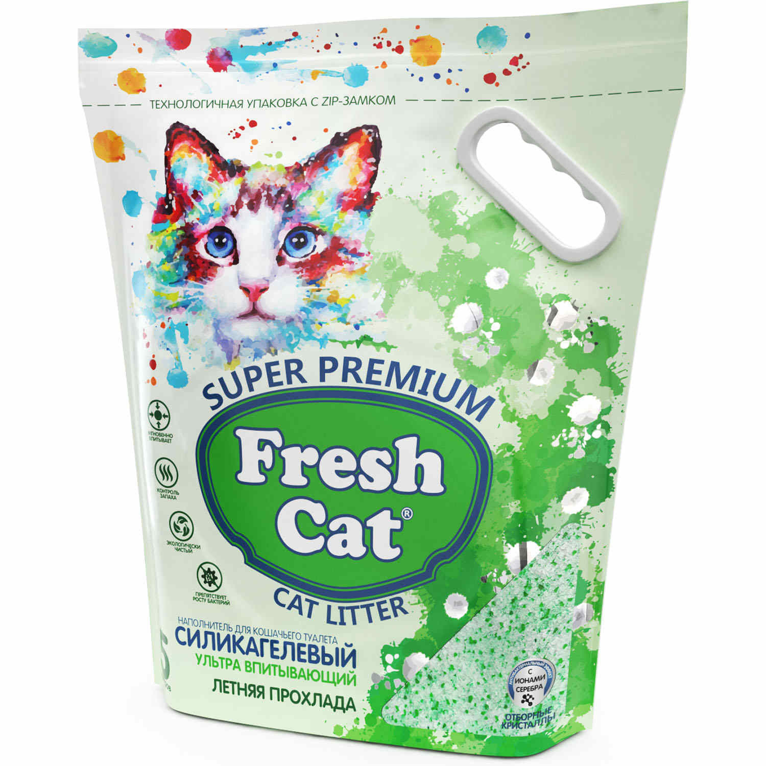Fresh cat Fresh cat впитывающий силикагелевый наполнитель с ароматом Летняя прохлада, 5л (2 кг) цена и фото