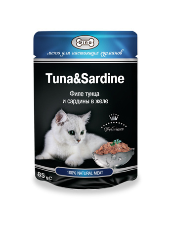 Gina консервы для кошек с тунцом и сардинам (85 г)