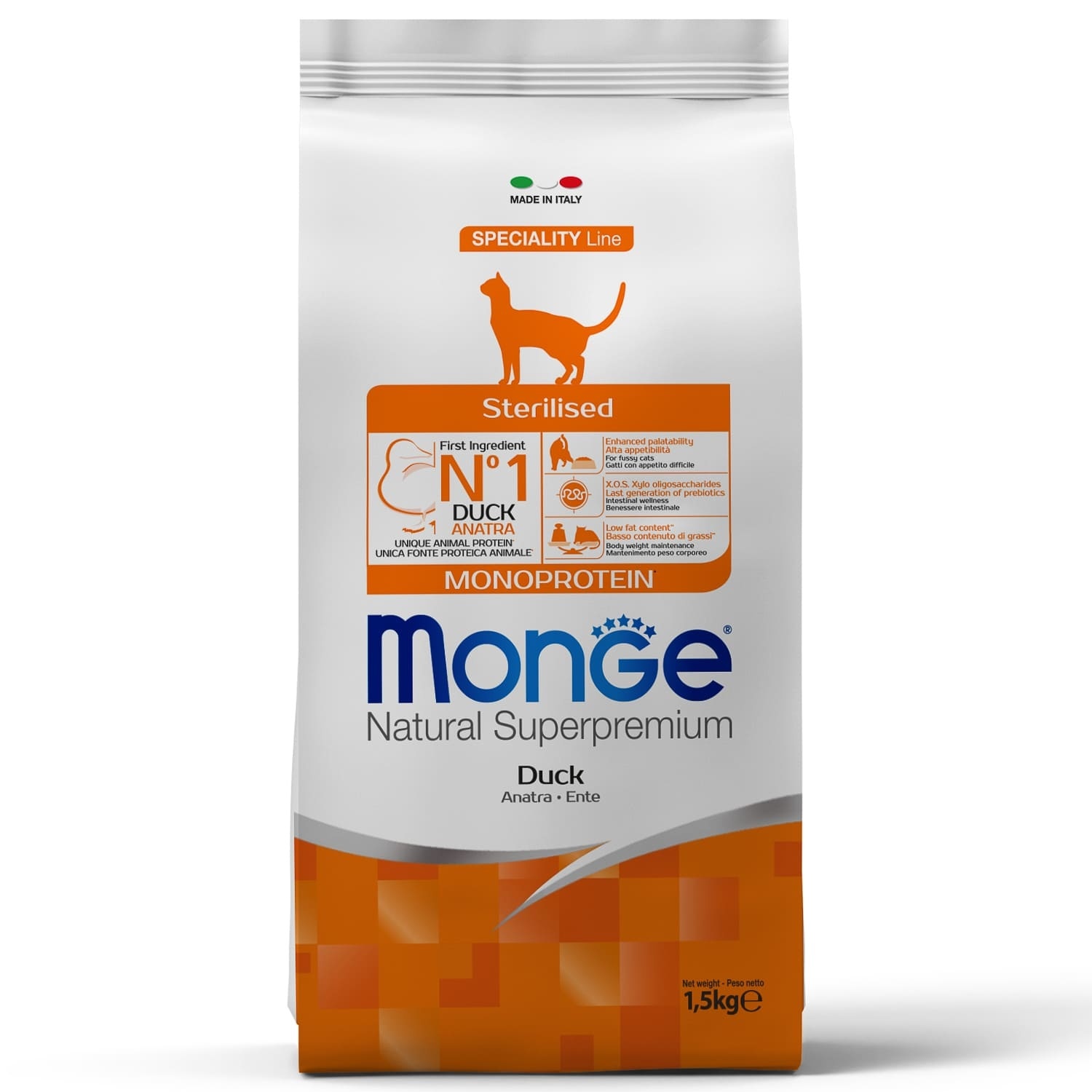 Корм Monge сухой корм для стерилизованных кошек, с уткой (10 кг)