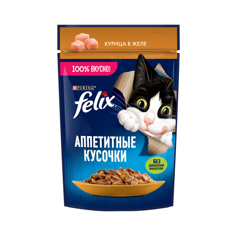 Felix влажный корм Аппетитные кусочки для взрослых кошек, с курицей в желе (75 г)