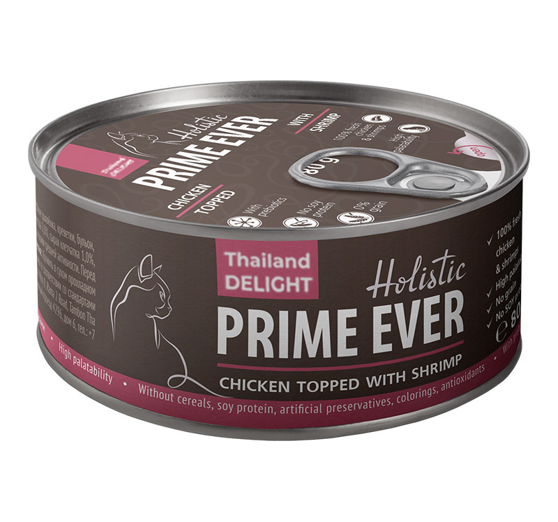 Prime Ever Prime Ever консервы для для кошек Цыпленок с креветками в желе (80 г)