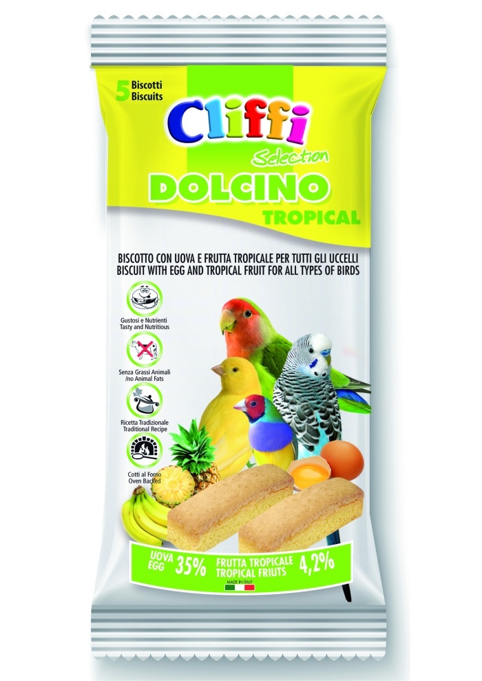 Cliffi (Италия) Cliffi (Италия) лакомства для птиц: яичный бисквит с тропическими фруктами (35 г) цена и фото