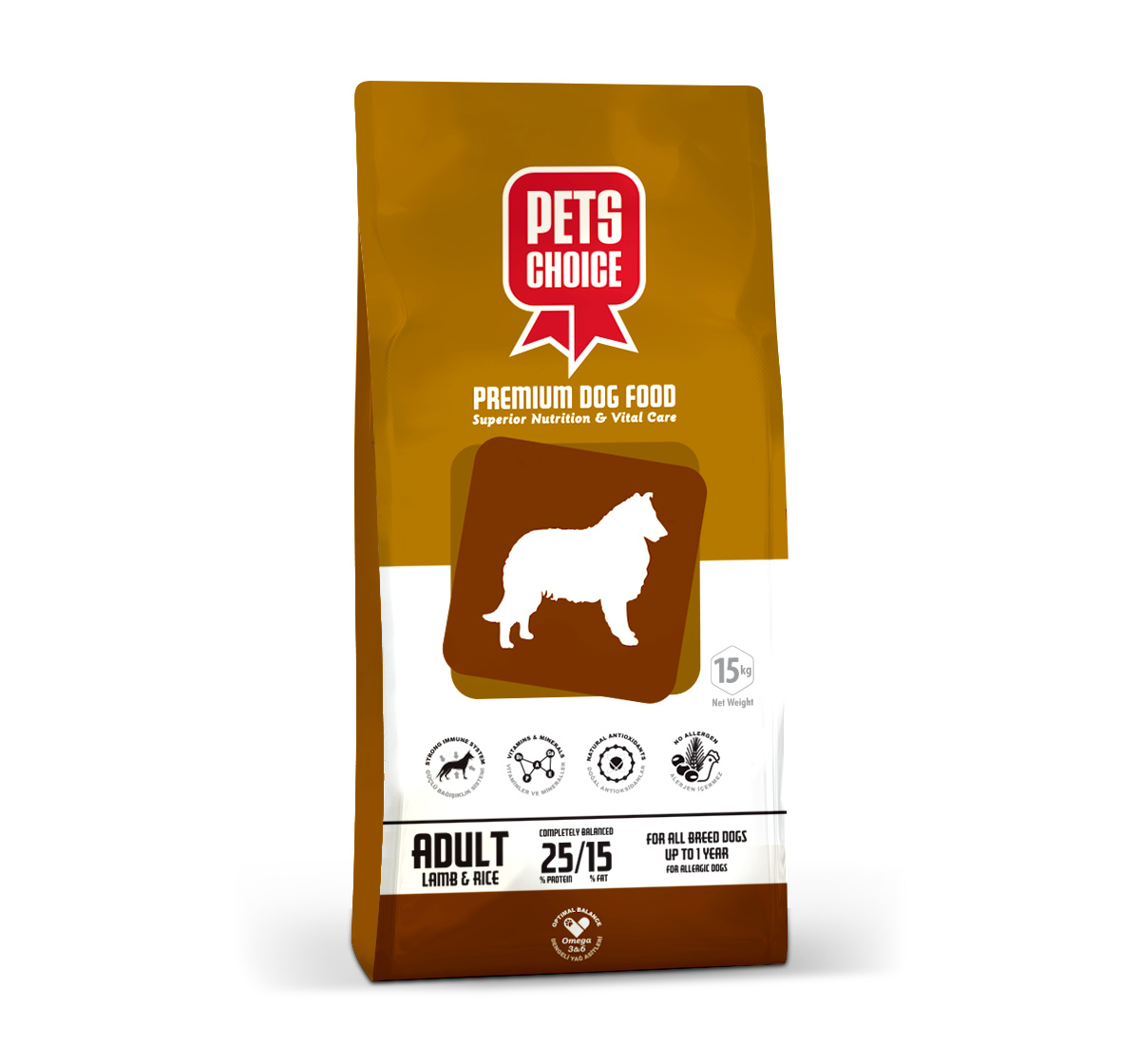 Pet's Choice Pet's Choice корм для взрослых собак всех пород с ягненком и рисом (15 кг)