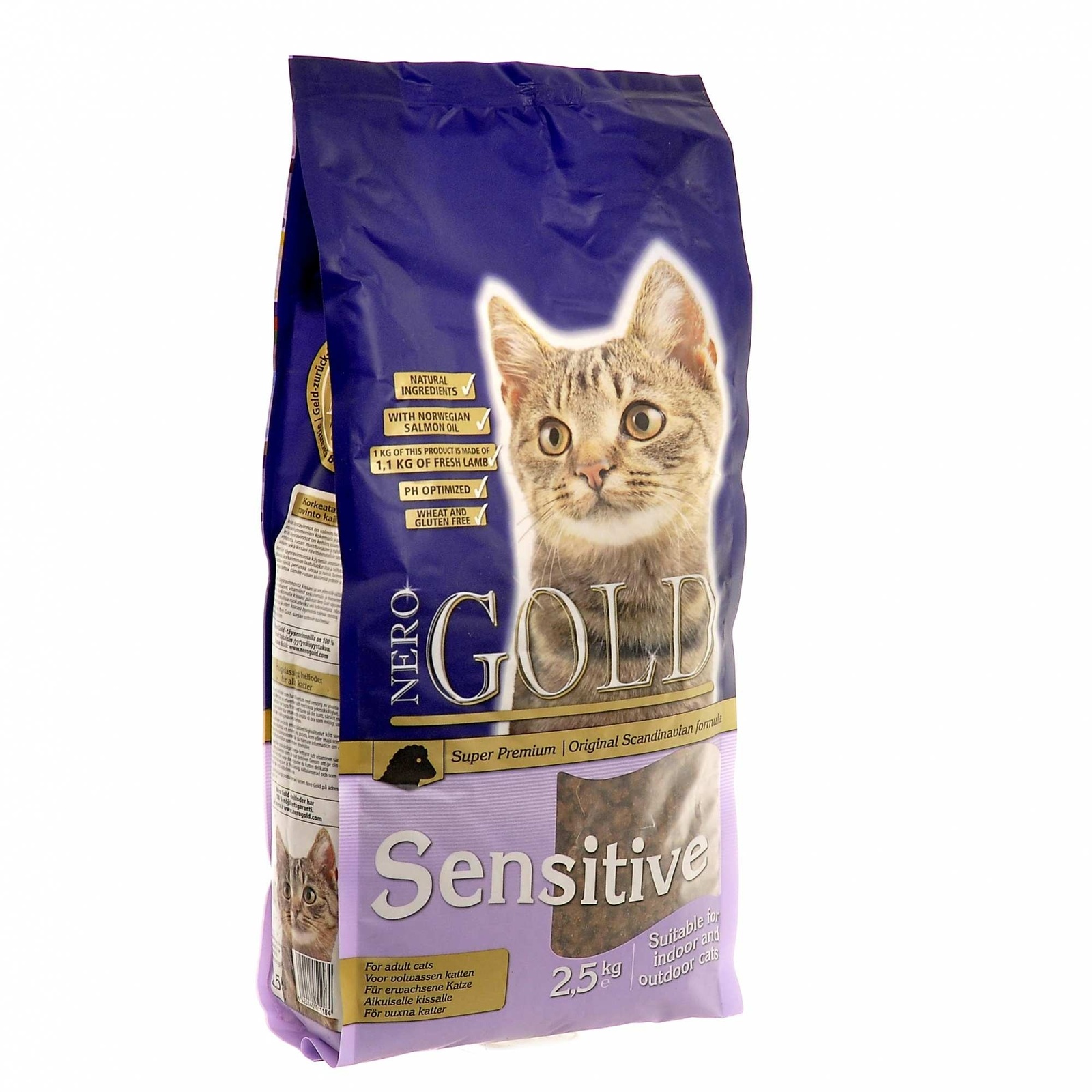 NERO GOLD super premium Корм NERO GOLD super premium sensitive для взрослых кошек с чувствительным пищеварением, с ягненком и цельным рисом (18 кг)