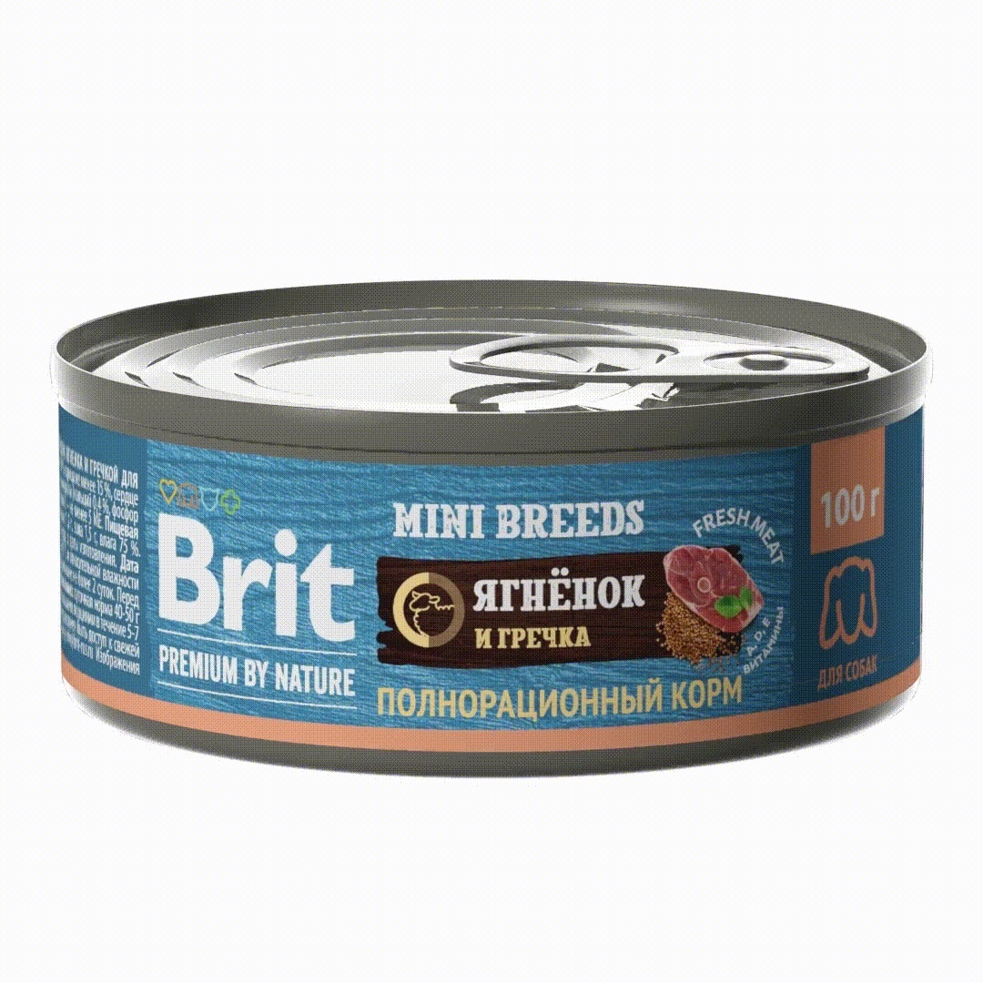 Brit Brit консервы с ягненком и гречкой для взрослых собак мелких пород (100 г)