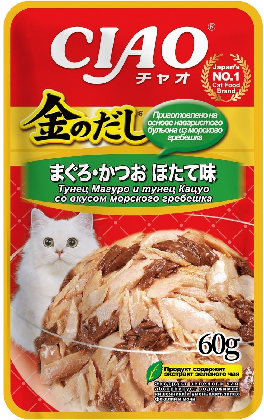 Inaba Inaba киннодаси паучи Микс тунцов+гребешок в желе для кошек (60 г)
