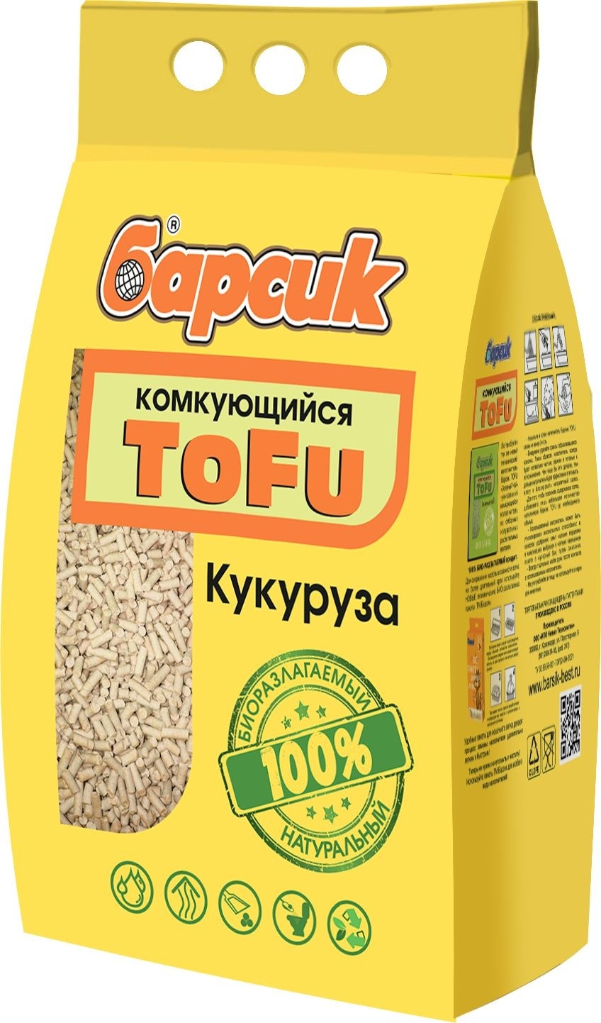Барсик Барсик наполнитель комкующийся TOFU Кукурузный (2,3 кг)