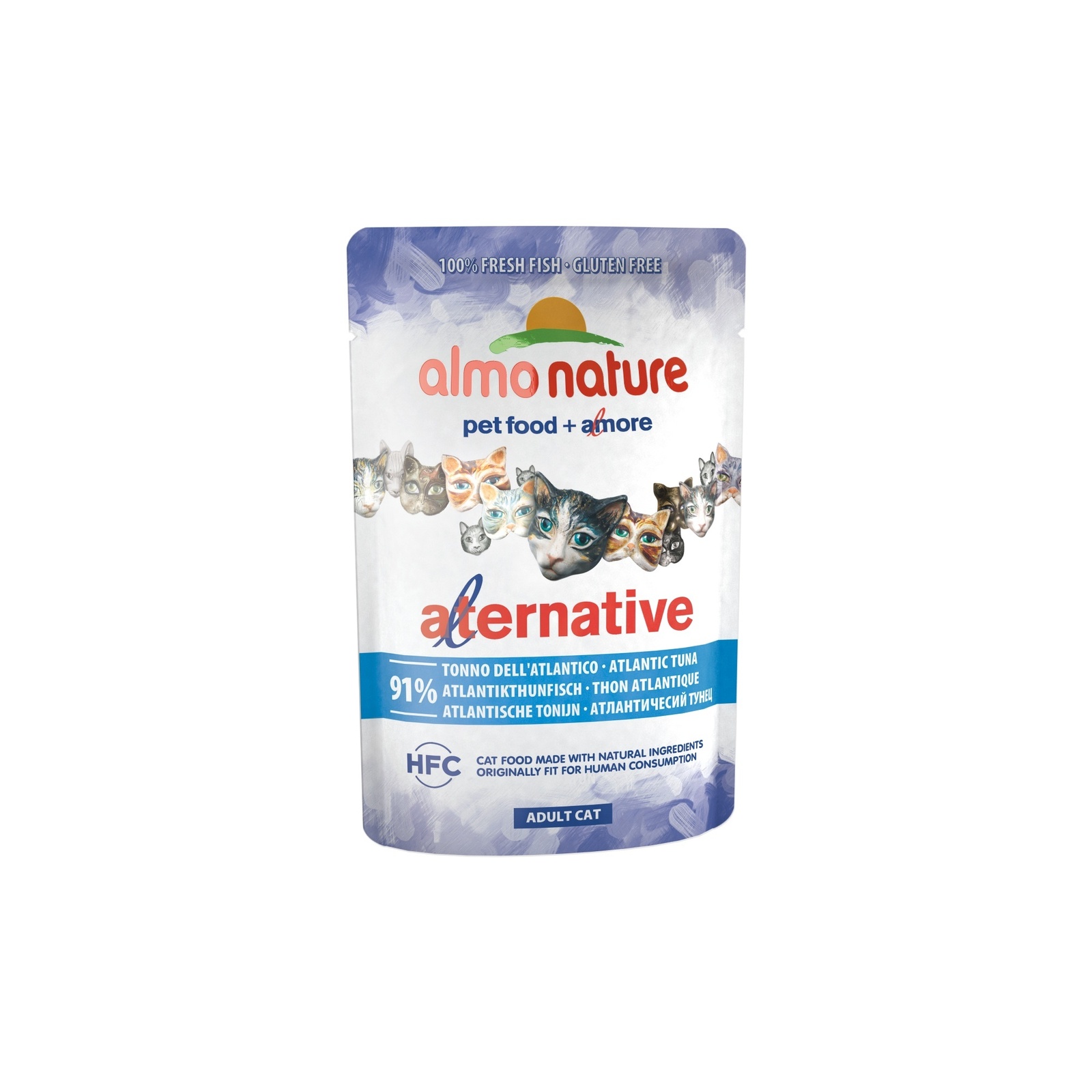 Almo Nature консервы паучи для кошек "Атлантический тунец" 91% мяса (55 г)