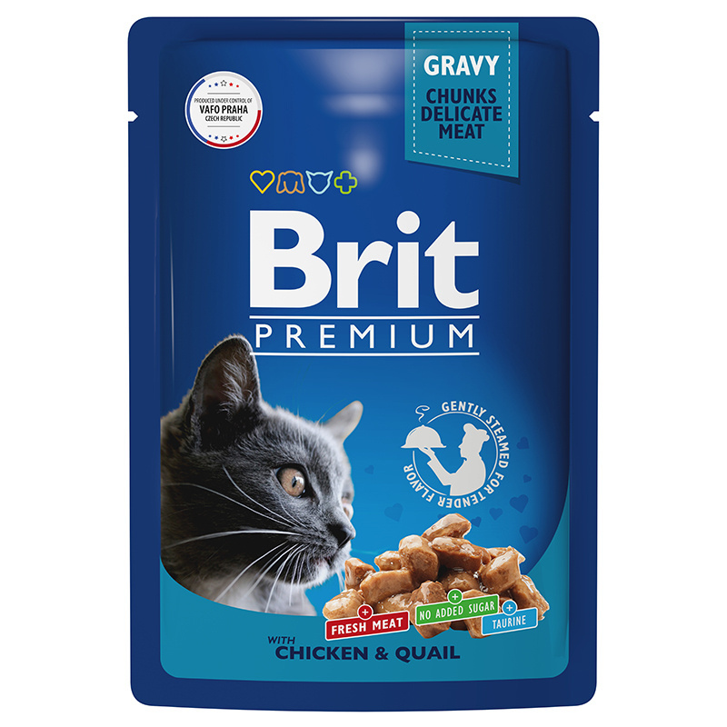 Brit Brit пауч для взрослых кошек с цыпленком и перепелкой в соусе (85 г)