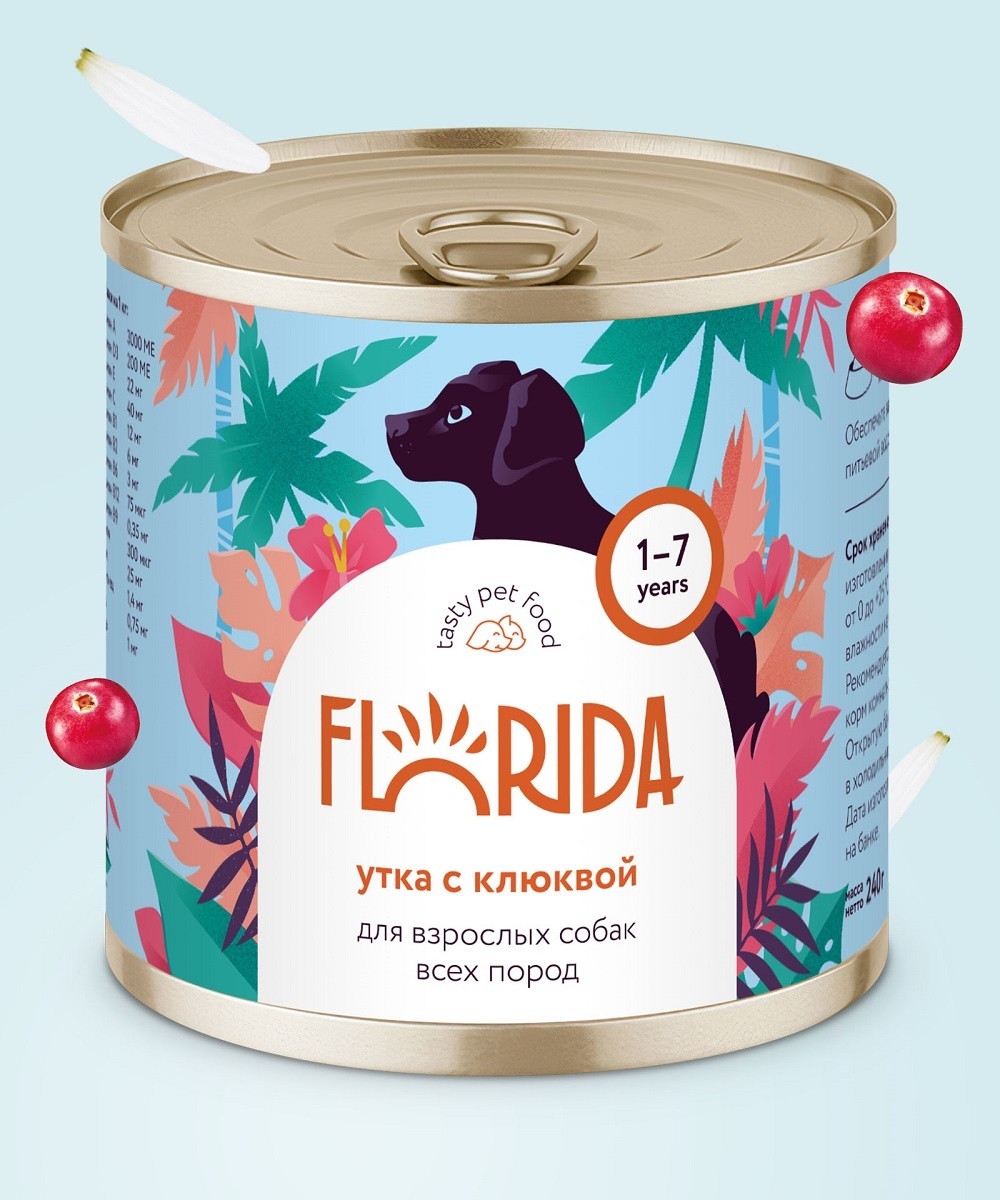 цена FLORIDA консервы FLORIDA консервы консервы для собак Утка с клюквой (400 г)