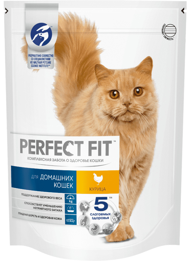 Корм Perfect Fit cухой корм для живущих в помещении кошек, с курицей (2,5 кг)
