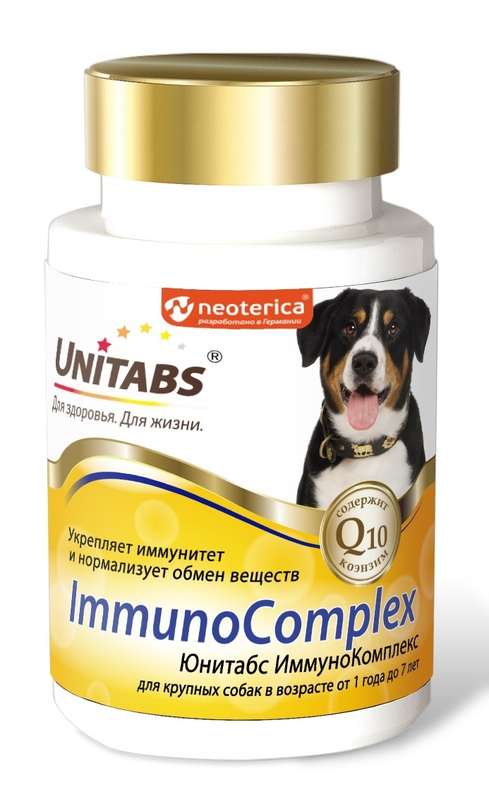 Unitabs Unitabs витамины ImmunoComplex с Q10 для крупных собак, 100таб (180 г) цена и фото