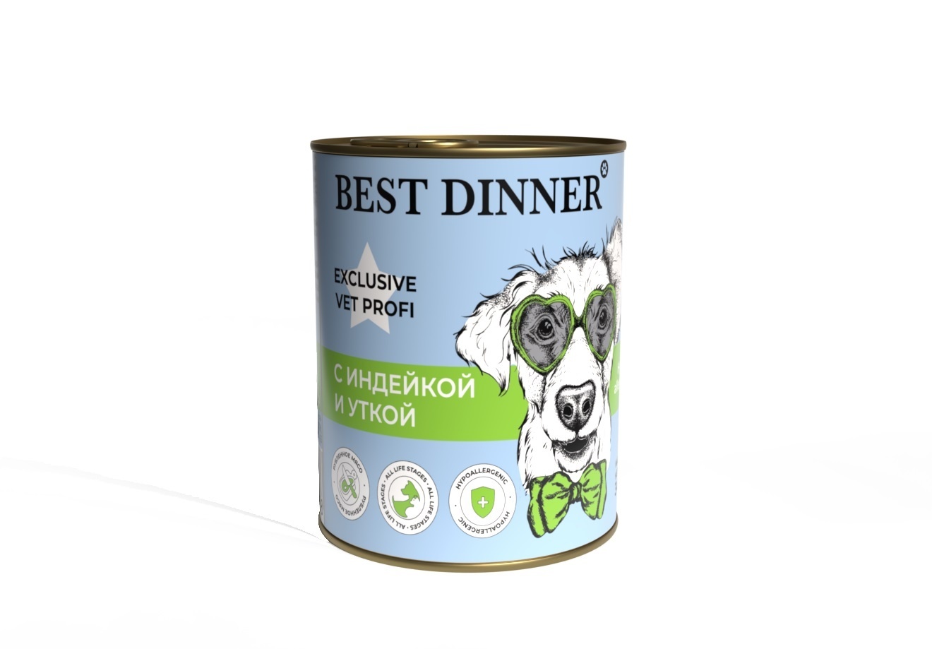 Best Dinner Best Dinner гипоаллергенные консервы С индейкой и уткой для собак всех пород (340 г)