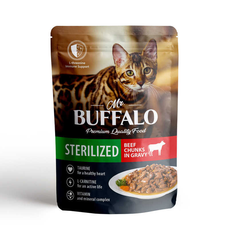 Mr.Buffalo Mr.Buffalo паучи для стерилизованных кошек Говядина в соусе (85 г)