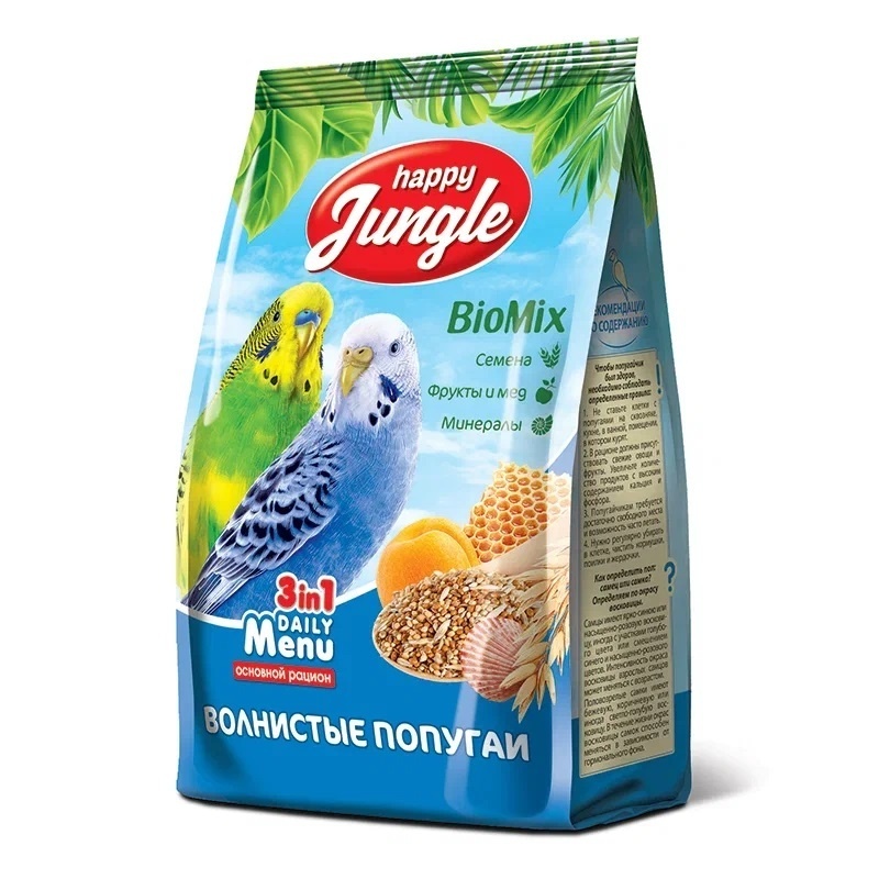 цена Happy Jungle Happy Jungle корм для волнистых попугаев 500 г (500 г)