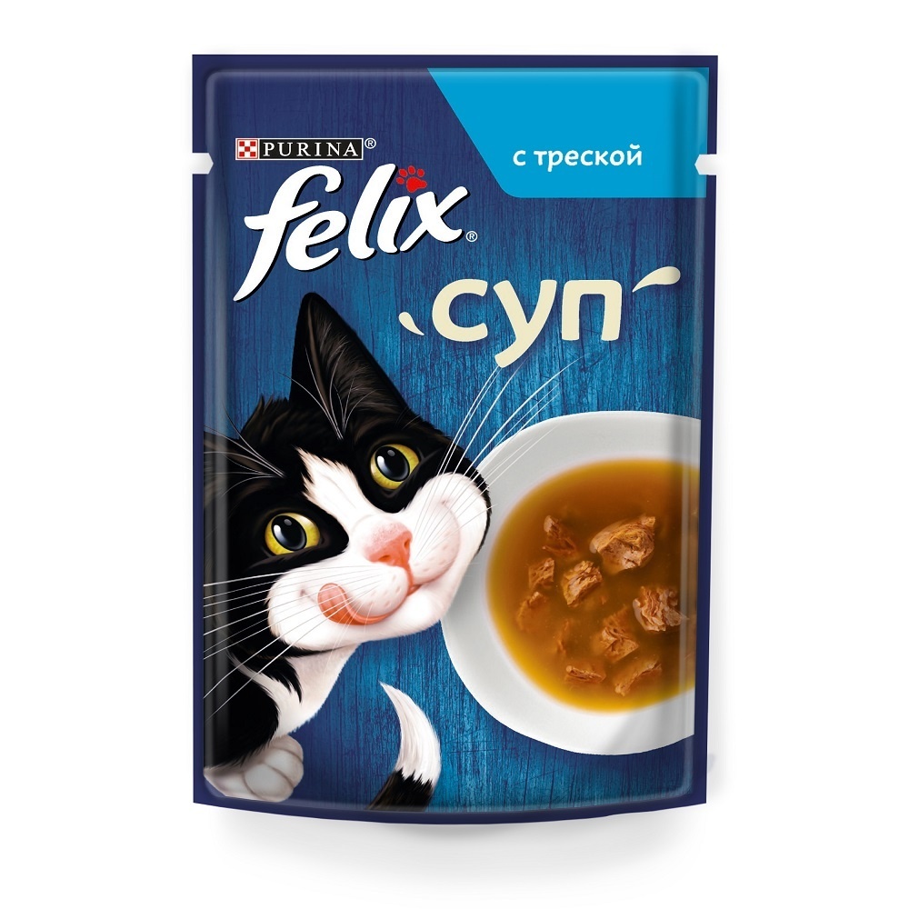Felix влажный корм для взрослых кошек, с треской, суп (48 г)