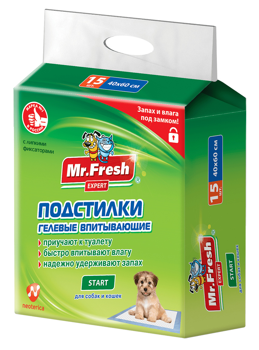 Mr.Fresh Mr.Fresh подстилка-пеленка для кошек и собак Expert Start, впитывающая, 15 шт (300 г)