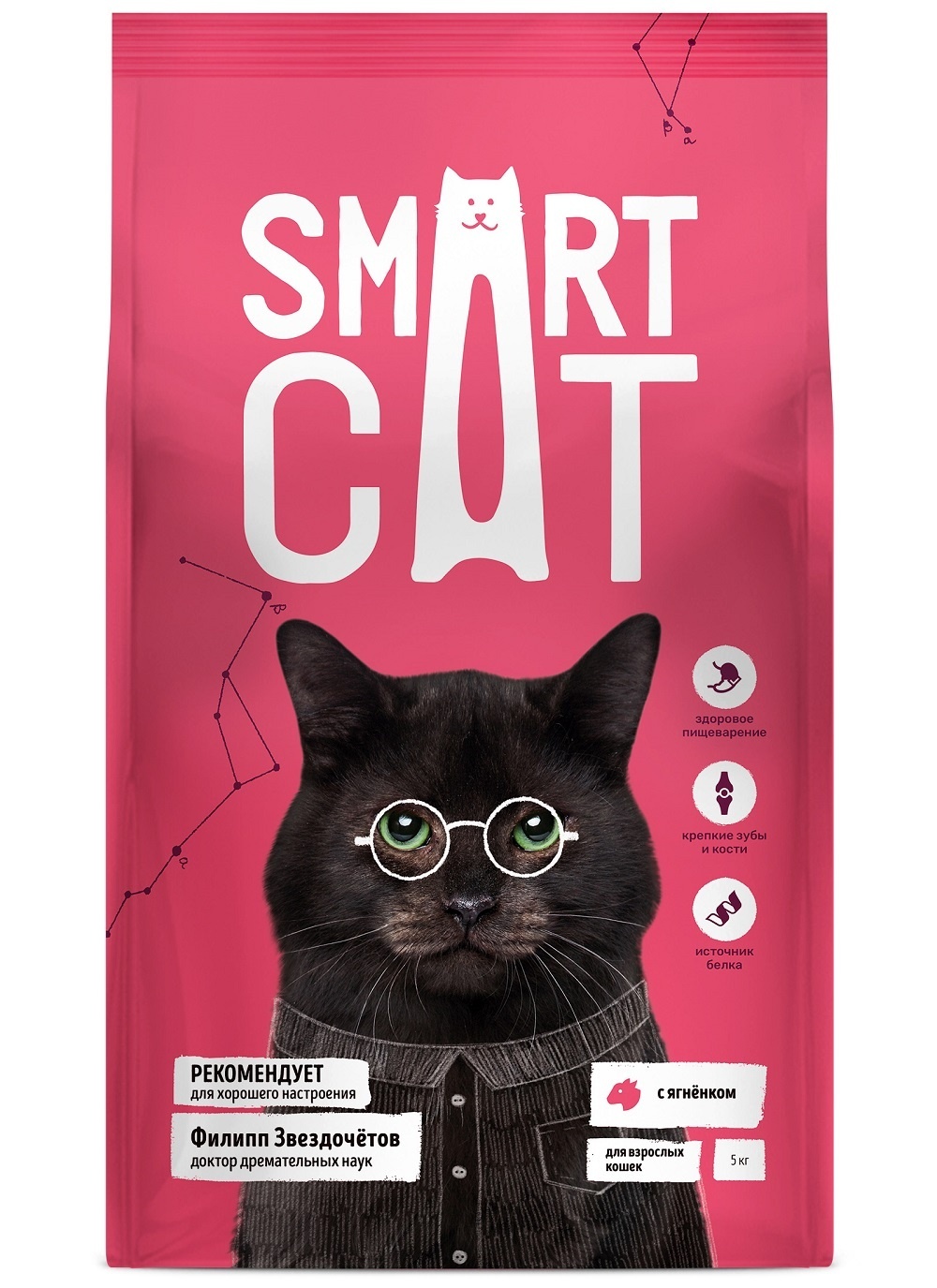 Корм Smart Cat  для взрослых кошек, с ягнёнком (1,4 кг)