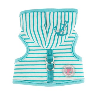 Жилет-шлейка в полоску с якорем, с капюшоном, бирюзовый Жилет-шлейка в полоску с якорем, с капюшоном, бирюзовый