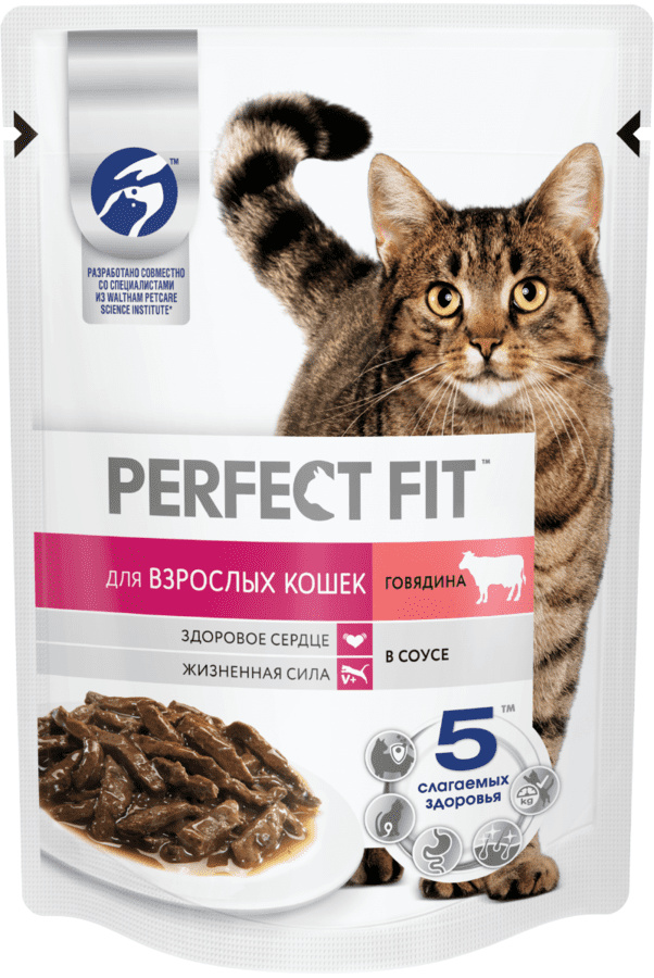 Perfect Fit Perfect Fit влажный корм для взрослых кошек, с говядиной в соусе (75 г)