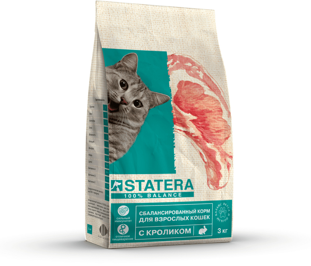 Statera Statera сухой корм для взрослых кошек с кроликом (12 кг) statera полнорационный сухой корм для кошек с кроликом 800 г