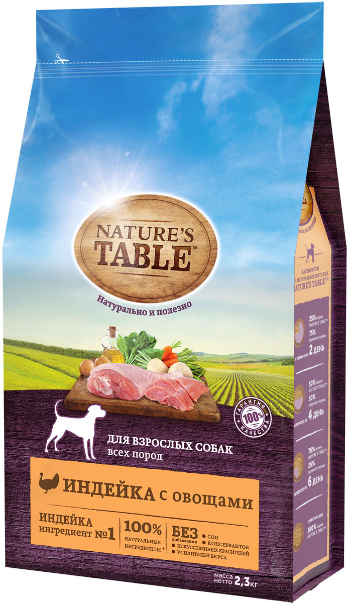 Корм Nature's Table сухой корм для взрослых собак всех пород, «Индейка с овощами» (2,3 кг) 