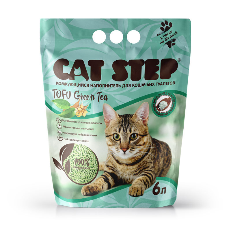 наполнитель для кошачьего туалета cat step tofu green tea комкующийся растительный 12л Cat Step Cat Step комкующийся растительный наполнитель Зелёный чай (2,8 кг)