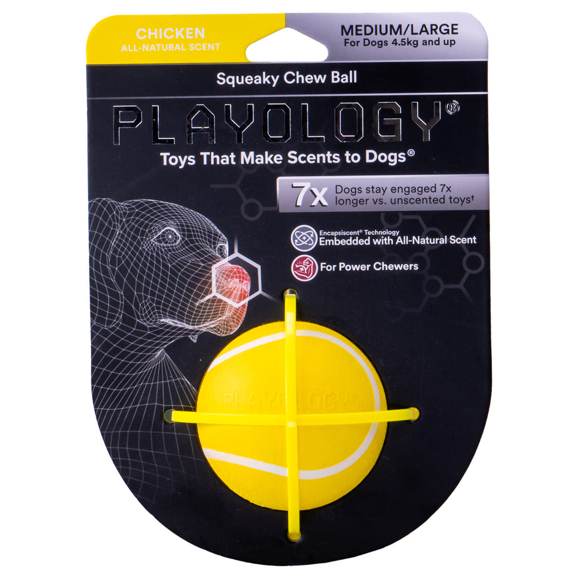 Playology Playology жевательный мяч Playology SQUEAKY CHEW BALL с пищалкой и с ароматом курицы, цвет желтый (6 см)