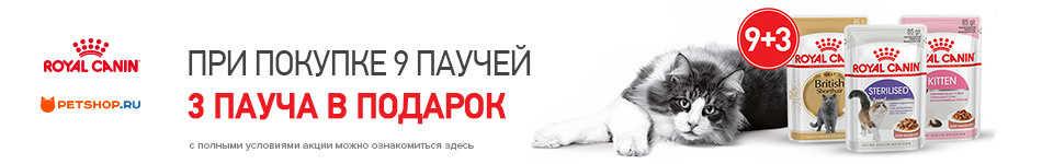 При покупке 12 паучей Royal Canin - 3 из них в подарок!