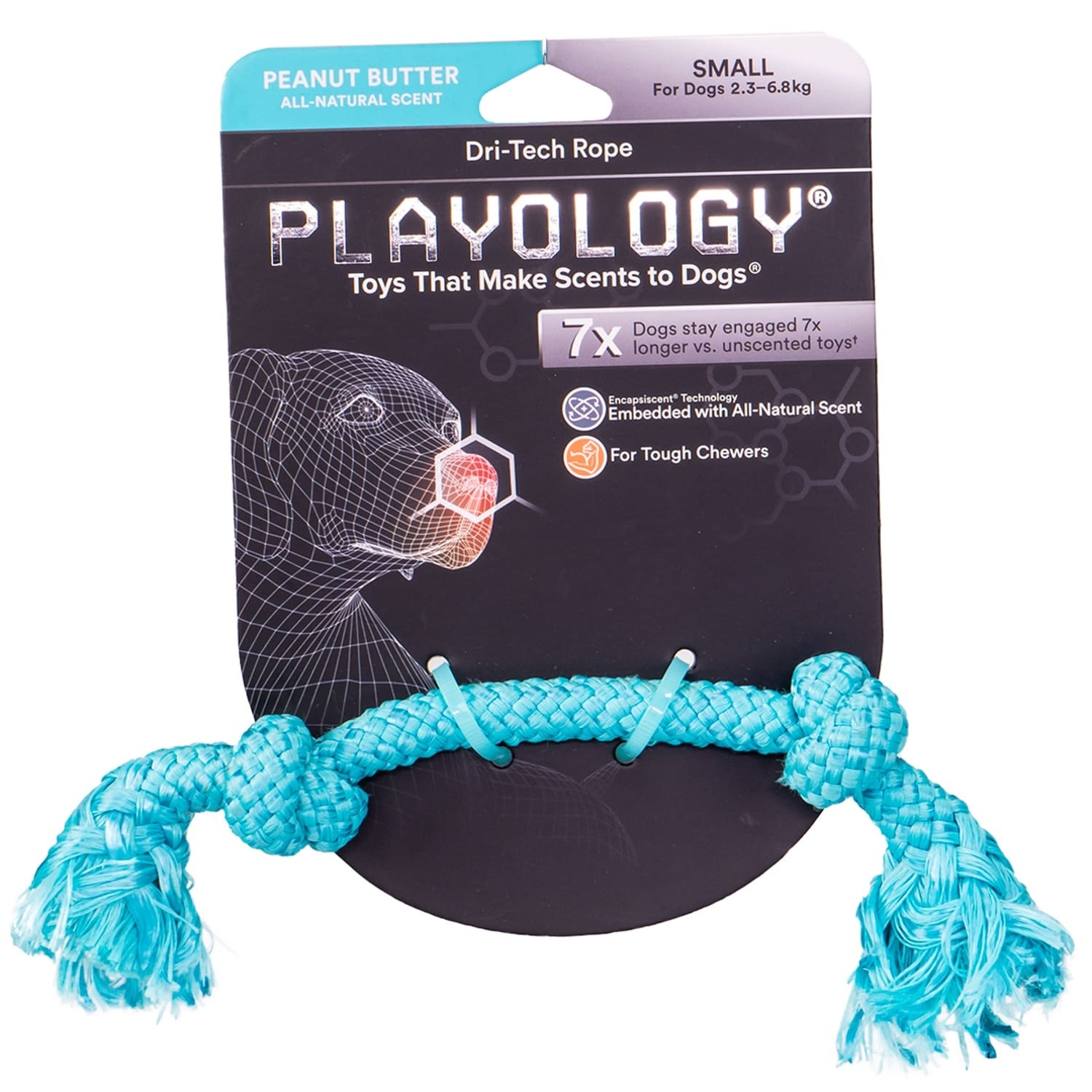 цена Playology Playology жевательный канат Playology DRI-TECH ROPE для собак с ароматом арахиса, цвет голубой (M)