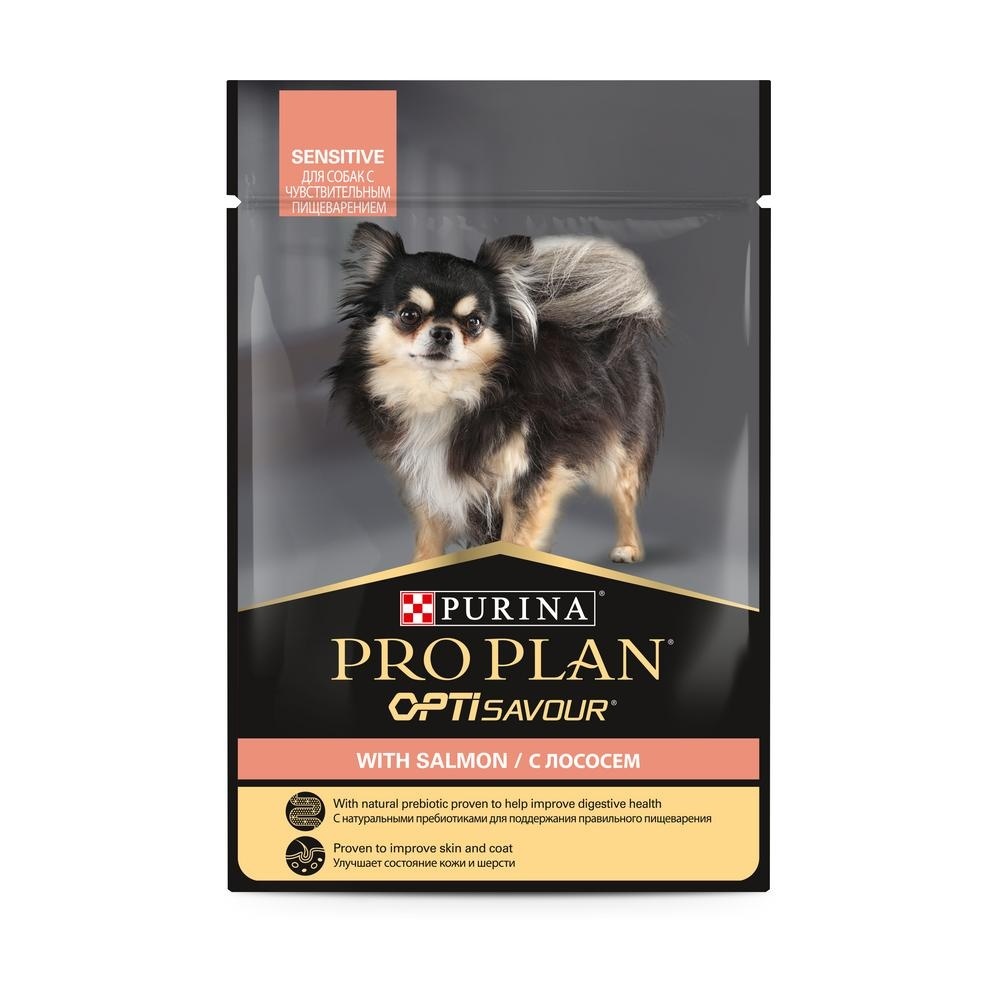 Purina Pro Plan (паучи) Purina Pro Plan (паучи) для взрослых собак с чувствительным пищеварением: кусочки в соусе с лососем (85 г)