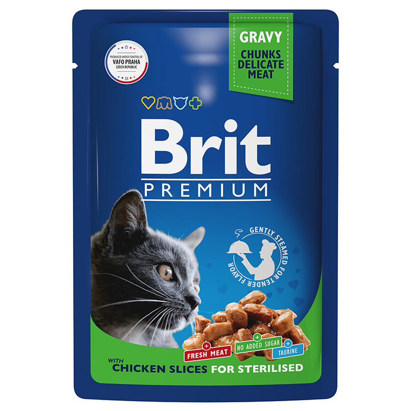 Brit Brit пауч для взрослых стерилизованных кошек с цыпленком в соусе (85 г) brit brit пауч для взрослых кошек с лососем и форелью 85 г