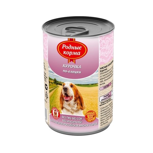 Родные корма Родные корма консервы для собак, курица по-елецки (970 г) цена и фото