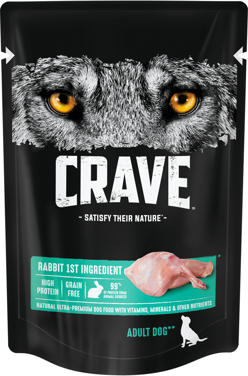 Crave полнорационный консервированный корм для взрослых собак всех пород, с кроликом (85 г)
