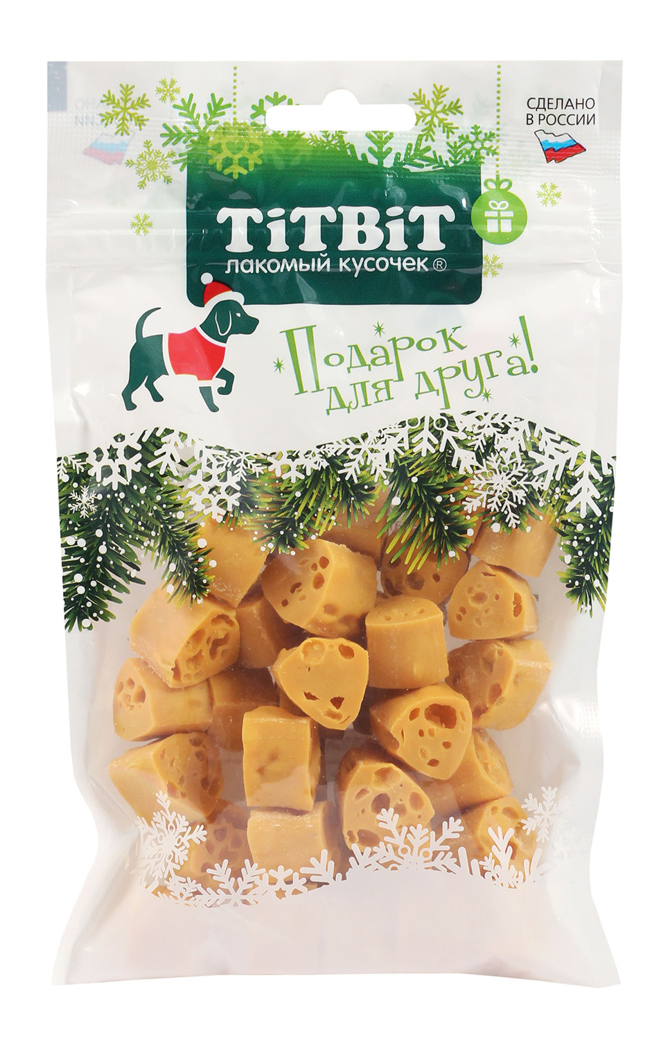 TiTBiT TiTBiT новогодняя коллекция Сырные кубики для собак (100 г) сыр копчёный колбасный город сыра гурманский 40% нарезка 150 г
