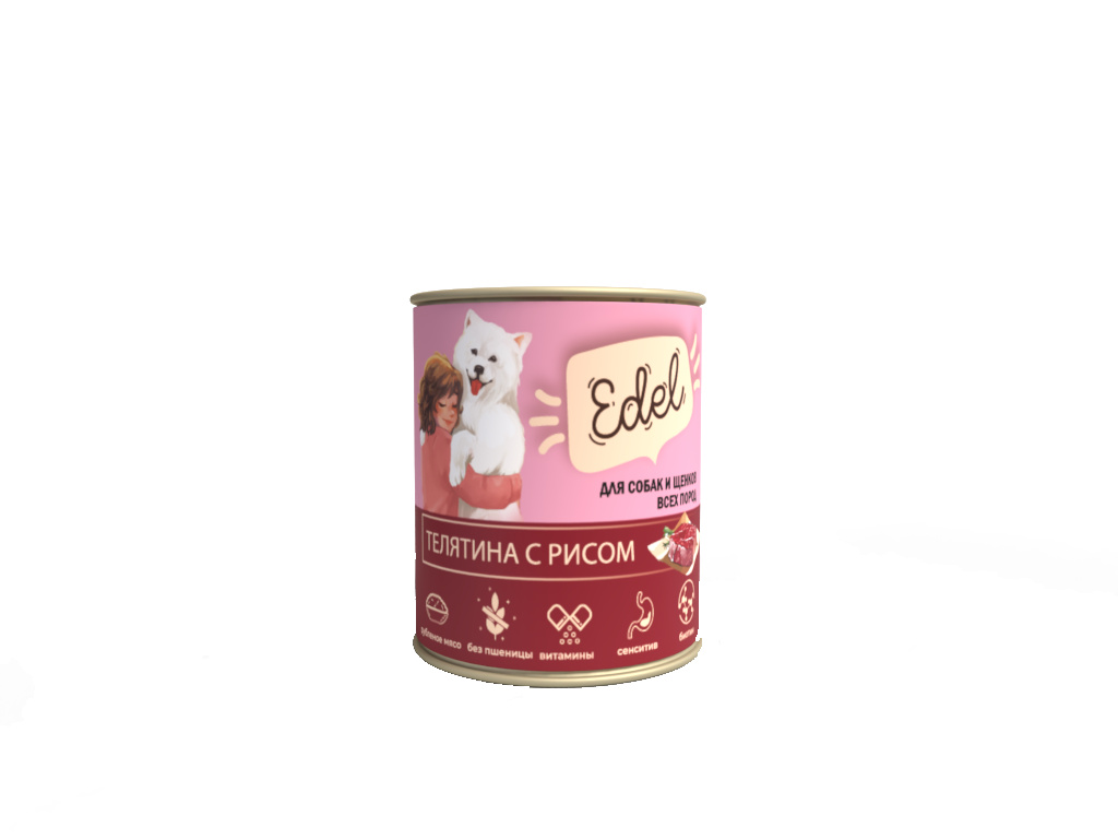 Edel Edel консервированный корм Телятина с рисом для собак и щенков (850 г)