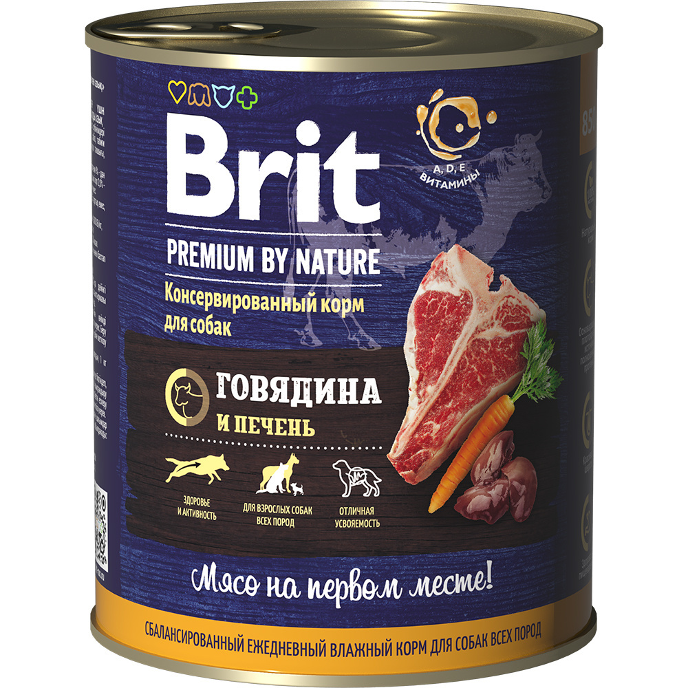 Brit Brit premium by Nature консервы с говядиной и печенью для собак (850 г)