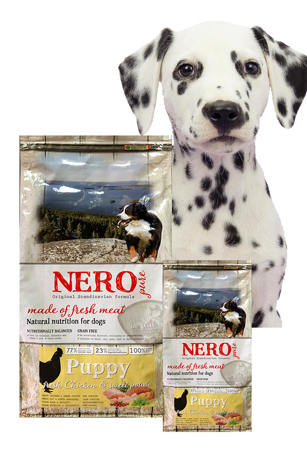 Корм Nero Pure беззерновой корм для щенков со свежим мясом курицы, бататом и фруктами (12 кг)
