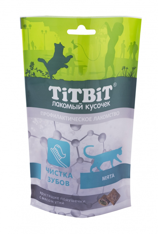 TiTBiT TiTBiT хрустящие подушечки для кошек, с мясом утки для чистки зубов (60 г)