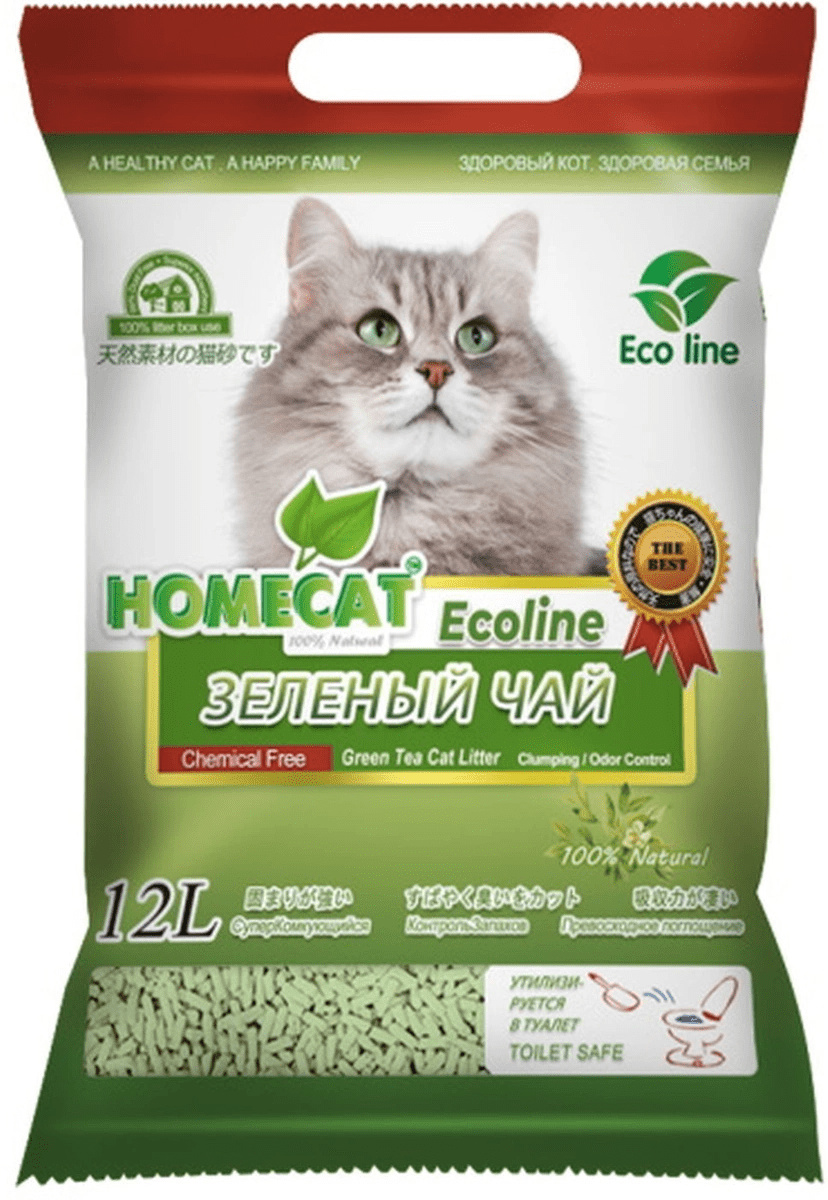 Homecat наполнитель комкующийся наполнитель "Эколайн" с ароматом зеленого чая (12 л) 