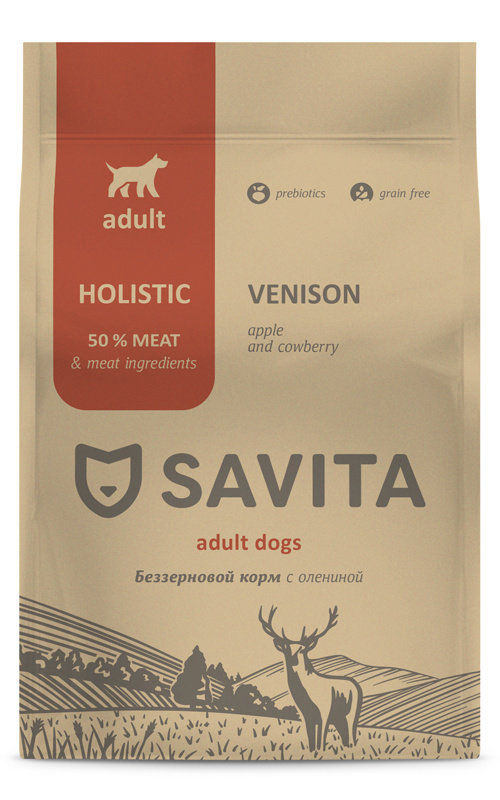 Корм SAVITA беззерновой корм для взрослых собак с олениной (4 кг)