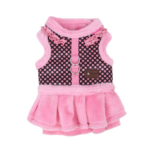 Pinkaholic Pinkaholic платье-шлейка из иск.меха с жилетом в горошек, розовый (M)