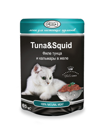 Gina консервы для кошек  с тунцом и кальмаром (85 г)
