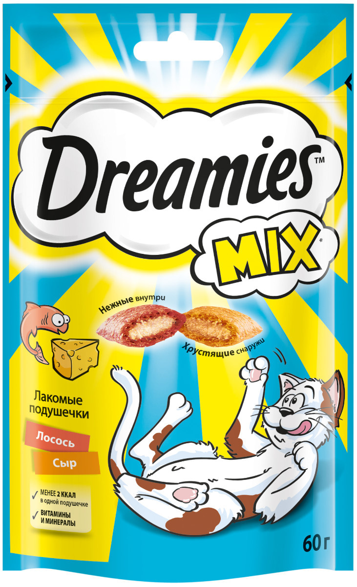 Dreamies Dreamies лакомство для взрослых кошек «MIX (Микс) лосось, сыр» (60 г) dreamies dreamies лакомство для взрослых кошек mix микс говядина сыр 60 г